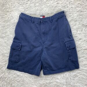 Vintage Tommy Hilfiger Shorts 32 Blue Cargo Bermuda  8" Dad Outdoor Preppy Baggy